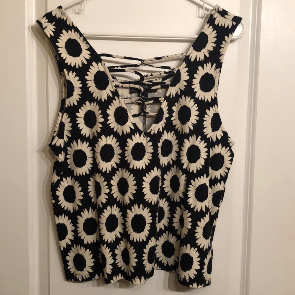 B&W Lace Up Floral Tank